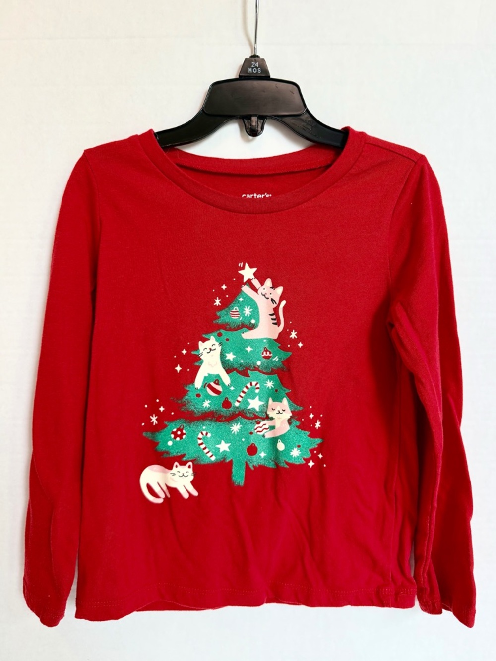 Carter's Red Long-Sleeve Top with Green Tree & Cream Cats